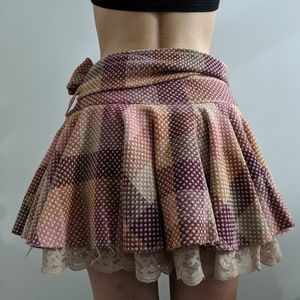 Axara wool tartan and lace short vintage skirt